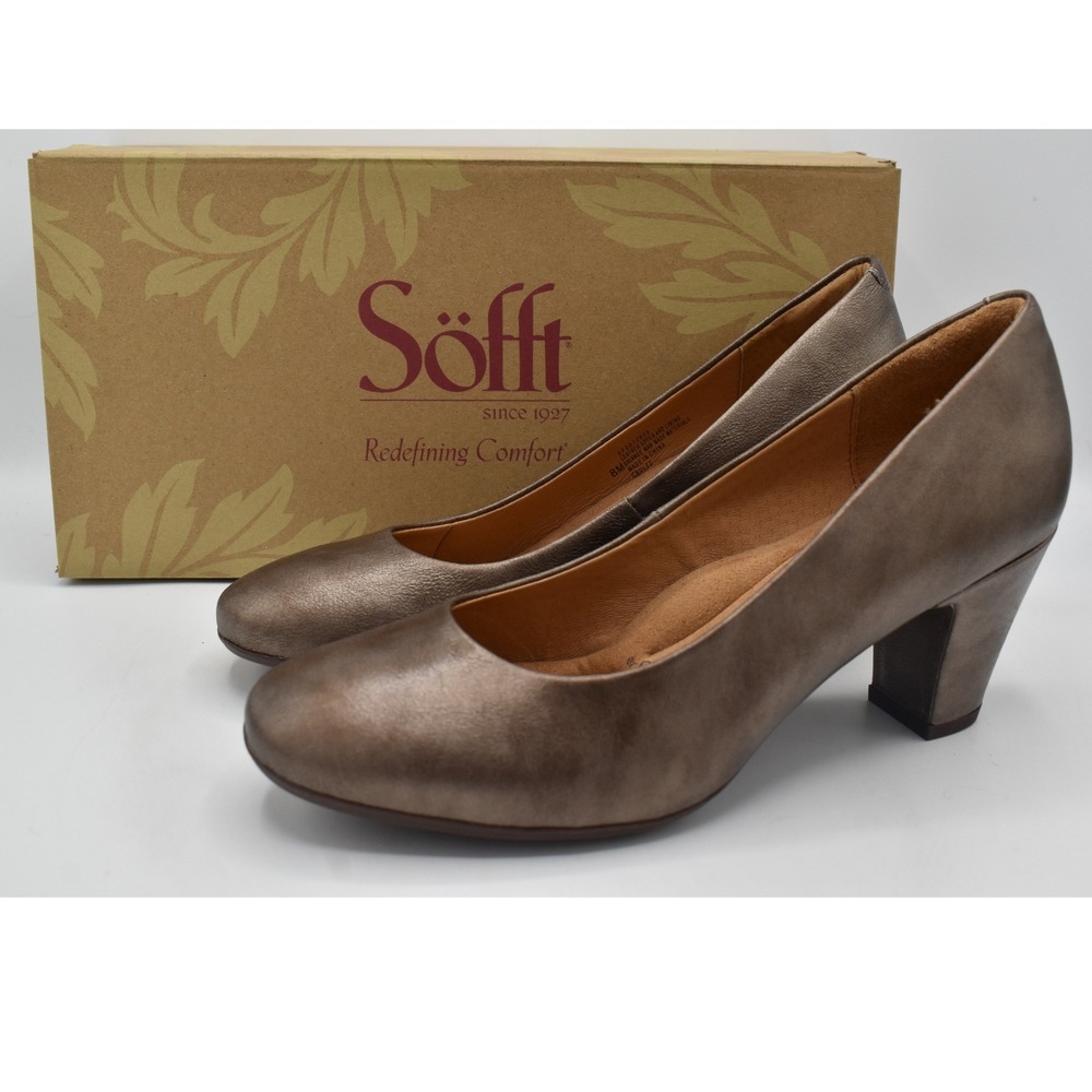 Sofft Lana Pump Women 8 Bronze NEW Metallic Leather Block Heel Round Toe